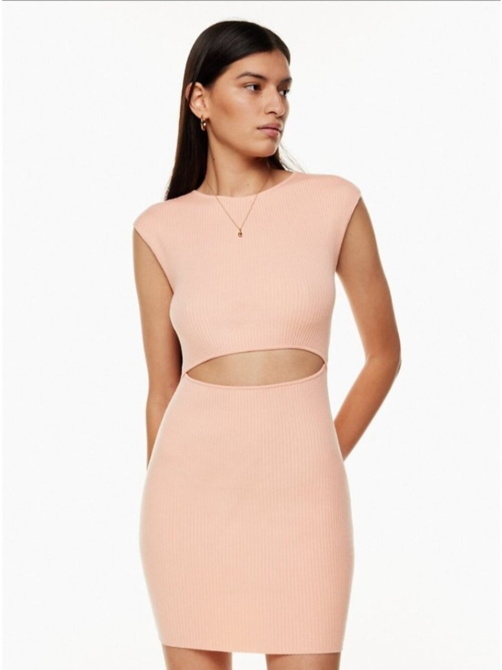 Wilfred Free Aritzia Cut-Out Ribbed Knit Tank Mini Dress XL Strawberry Puff